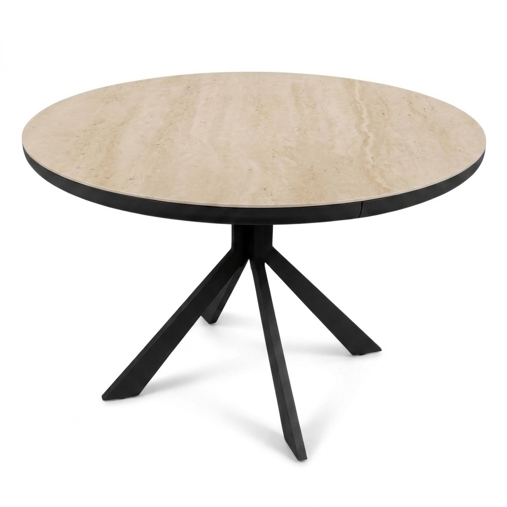 Стол LEON 120 TRAVERTINE CER/BK