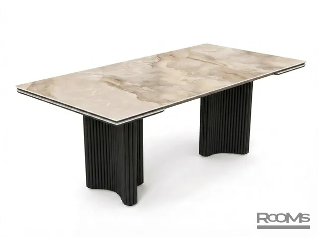 Стол АДАЖИО 240 (+40+40) ONYX CREAM GLOSS CER/BK